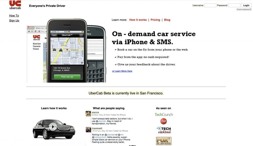 Uber's Website in 2010