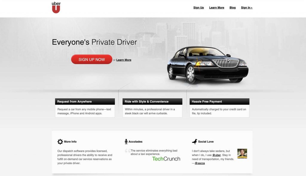 Uber's Website in 2011