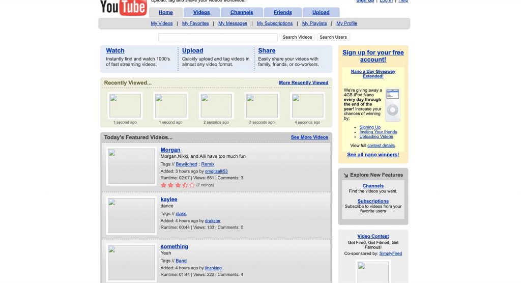 YouTube's website in 2005